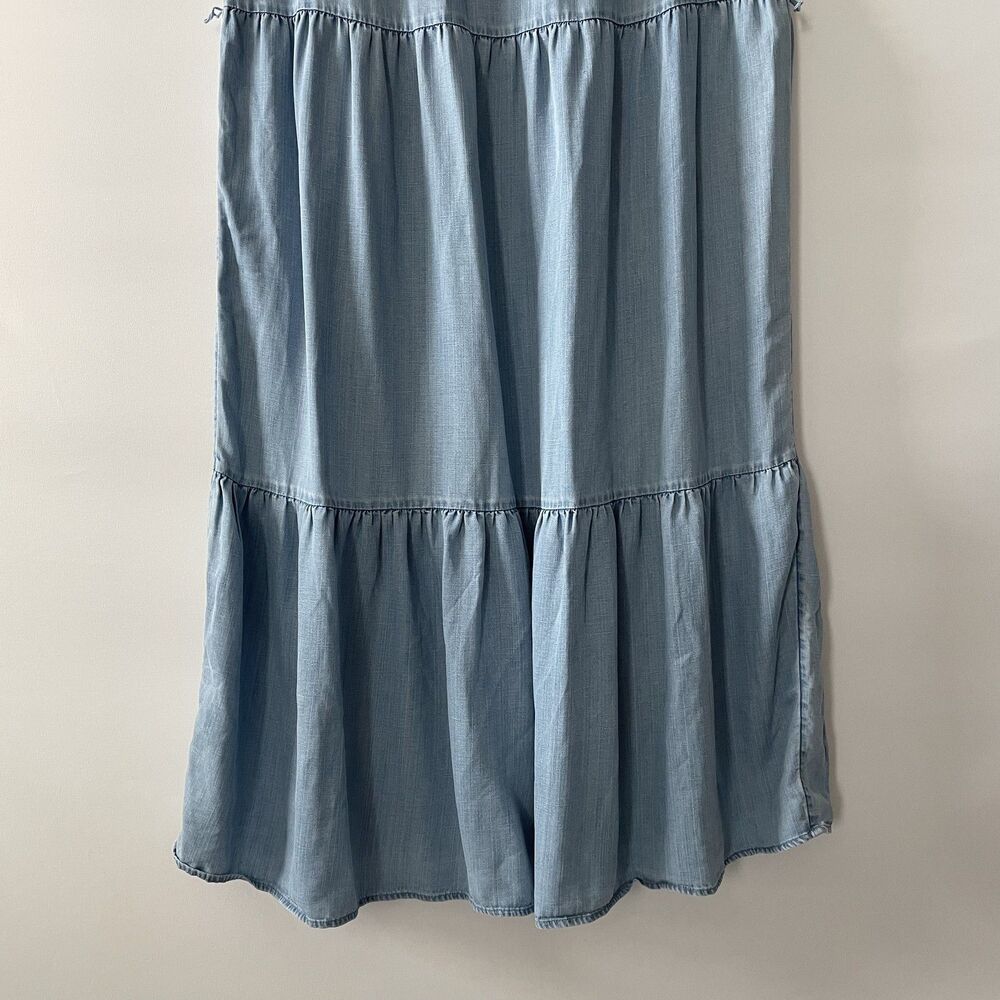 LOFT Tiered Dress Sleeveless Blue Chambray Women's Size L - Picture 3 of 11